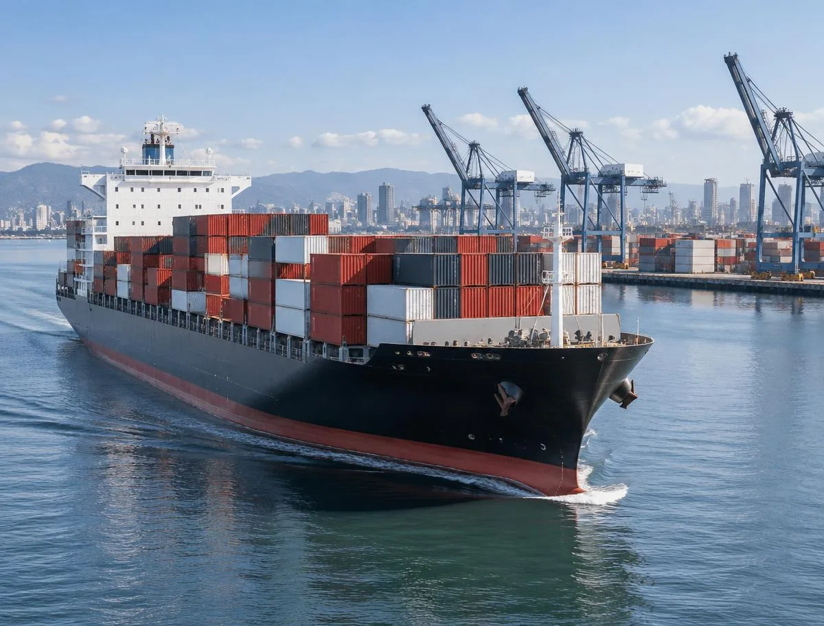 Container ship arriving at port